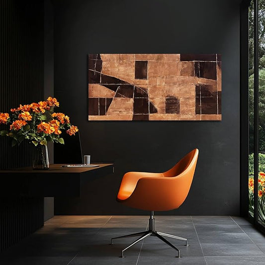 LEVERUP Geometric Block Wall Artwork Gold Canvas Wall Pictures Modern Abstract Wall Decor for Living Room Office Hotel 20×40 Inch Hallway Decorations