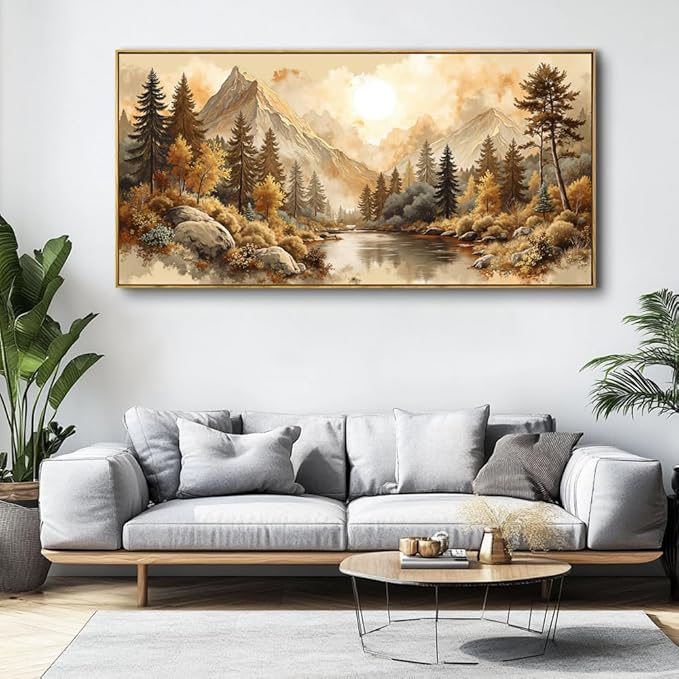 Landscape Wall Art - Framed Modern Canvas Painting for Living Room, Bedroom Home Office Decor, 48x24 Inch Ready to Hang