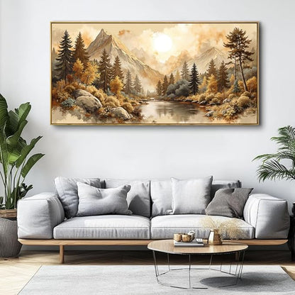 Landscape Wall Art - Framed Modern Canvas Painting for Living Room, Bedroom Home Office Decor, 48x24 Inch Ready to Hang