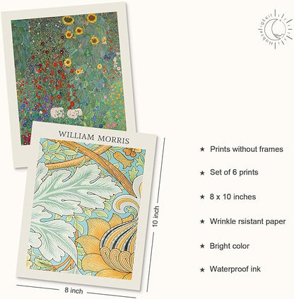 Habseligkeit William Morris Wall Art Prints, Retro Wall Decors for Room Aesthtic, Warm Posters for Bedroom Decor Aesthetic Unframed, 8x10in, Set of 6