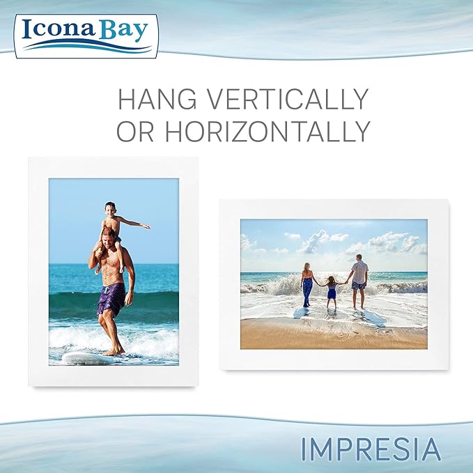 Icona Bay 5x7 Picture Frame Set (White, 10 Pack), Simple Modern Design, Table Top Kickstand and Wall Hanging Hooks Included, Impresia Collection