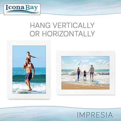 Icona Bay 5x7 Picture Frame Set (White, 10 Pack), Simple Modern Design, Table Top Kickstand and Wall Hanging Hooks Included, Impresia Collection