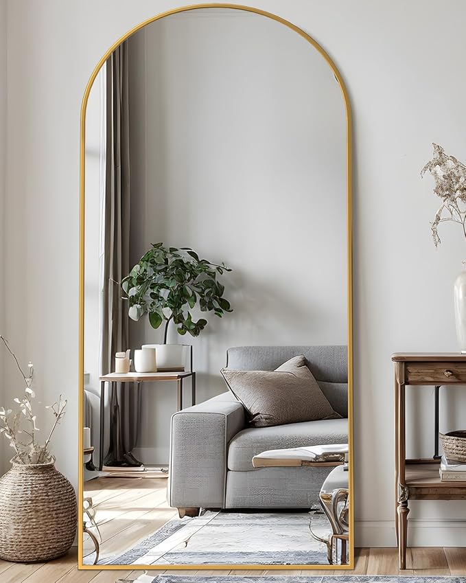 Full Length Mirror, Arched Floor Mirror Freestanding, Floor Standing Full Body Mirror with Stand for Bedroom, Hanging Mounted for Living Room Cloakroom