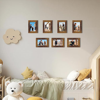 PETAFLOP 5x7 Frame Rustic Picture Frames Fits 5 by 7 Inch Photo Wall Tabletop Display, 7 Pack