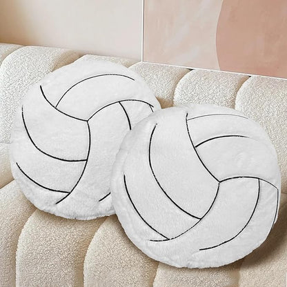 2 Pack 15.7" Volleyball Pillow – Soft Fluffy Plush Volleyball Throw Pillows, Round Stuffed Sports Decor for Kids Room, Bedroom & Couch, Ideal as Floor Cushion & Volleyball Gifts for Fans