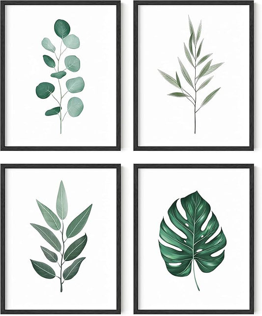 HAUS AND HUES Framed Botanical Wall Art - Plant Wall Decor, Tropical Green Leaves Pictures, Plant Pictures, Leaves Print (11x14, Black Framed)