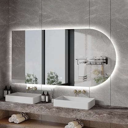 Arched LED Bathroom Mirror, 40"x24" Arch Framless Backlit Mirror with Lights Vanity Mirror for Makeup, Anti-Fog, Dimmable, 3-Color, Memory Function, IP65 Waterproof, UL Listed, Horizontal-Left