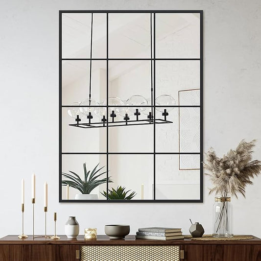 Suidia Wall Mirror, 24" x 36" Window Decorative Mirrors, Metal Framed Wall Decor Wall-Mounted Mirrors for Bedroom, Living Room, Entryway, Black