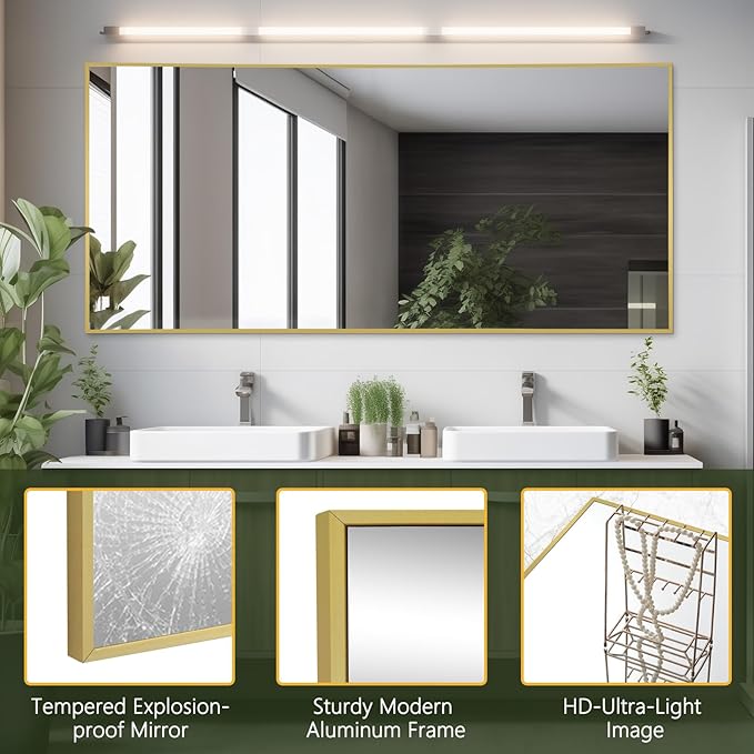 MELOMOIR 71"x32" Gold Mirror - Full Length, Large Floor Mirror for Home Gym, Bedroom, Living Room - Shatterproof Tempered Glass, Wall Mirror