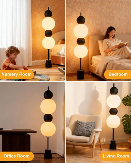 Lightdot Black Globe Floor Lamp with 3 Color Temperatures LED Bulbs Included,Dimmable Floor Lamps with Touch Switch,Unique Modern Standing Tall Lamp for Bedroom Living Room/Sofa Beside/Corner Decor