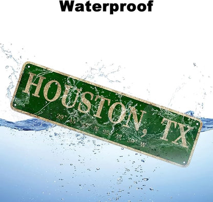 LINStore Houston, TX City Sign Vintage Metal Wall Art Office/Home/Classroom Decor 4” x 16”