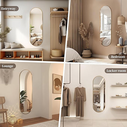Oval Full Length Mirror, 65"×22" Wall-Mounted Floor Mirror with Metal Frame, Ultra-Clear Explosion-Proof Dressing Mirror, Simple and Classic Deco for Cloakroom/Bedroom/Living Room, Gold
