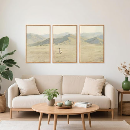 CHDITB Jesus Leaves The 99 Parable of The Lost Sheep Framed Canvas Wall Art(24"x36"), 3 Panels Boho Mountain Nature Landscape Artwork Prints, Large Religious Christian Bible Story Faith LDS Gift Decor for Home Office Bedroom