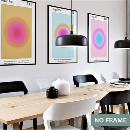 Colorful Gradient Aura Angel Numbers Poster Sets for Room Aesthetic Inspirational Quotes Wall Art Paintings Abstract Minimalist Style Room Wall Decor for Bedroom Office - 11x17in LAMINATED - No Frame