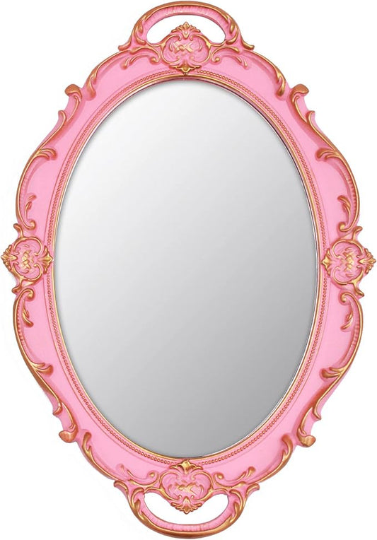 YCHMIR Vintage Small Mirror 14.5 x 10 inch Oval Pink Wall Mirror