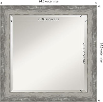 Amanti Art Silver Bathroom Mirror for Over Sink, 25x25 Waveline Silver Narrow Square Vanity Mirror, Medium Casual Frame, Hangs Horizonally and Vertically, Bathroom Wall Decor, Beveled Edge