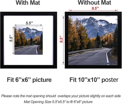 Yaetm 10x10 Picture Frames Black Set of 9, Square 10x10 Frame Displays 6x6 with Mat or 10 x 10 without Mat, Gallery Wall Frames for Wall Hanging (9 Pack, Black)