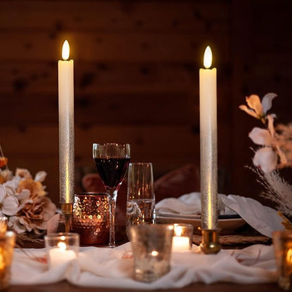 Silver Flameless Taper Candles Battery Operated with Remote Timer, Real Wax 3D Wick Flickering LED Taper Candles Dinner Wedding Holiday Decor(6 Pack, 0.78 x 9.64 Inches)