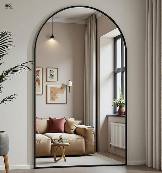 Dewfig Arched Full Length Mirror, 78"x38" Large Floor Mirror with Stand, Oversized Full Body Mirrors for Standing/Leaning/Hanging, Wall Mounted Mirrors for Bedroom, Living Room,Dressing Room, Black