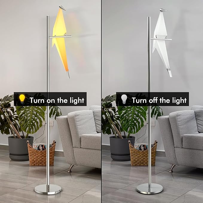 63" Modern Bird Floor Lamp, Silver Crane Bird Swing Floor Light Fixtures for Bedroom Dining Living Room