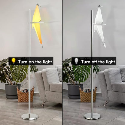 63" Modern Bird Floor Lamp, Silver Crane Bird Swing Floor Light Fixtures for Bedroom Dining Living Room