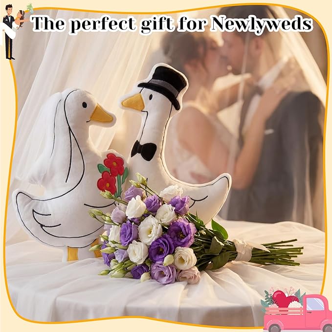 SiliFine 2 Sets Wedding Goose Gifts for Couples 2026 Mr and Mrs Silly Goose Throw Pillow Odd-Shaped Sweet Decorations for Newlyweds Swan Engagement Wedding Birthday Valentine Gift for Wife Husband