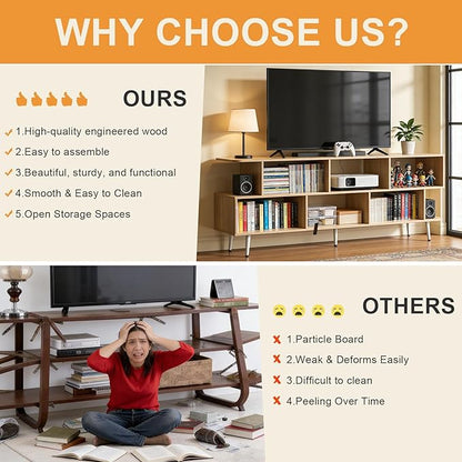 Lightdot 65 Inch TV Stand, up to 75 Inch TVs, Large Storage for Collection with 8 Open Shelves, Sturdy Media Console Table for Living Room/Entrance/Kitchen/Sofa Cabinet, Easy Assembly, Walnut