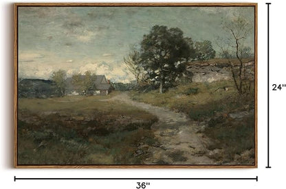 OIQArtOIQ Framed Vintage Landscape Wall Art French Country Cottage Natural Scenery Oil Painting Canvas Prints Farmhouse Fall Decor Aesthetic Pictures for Kitchen Bedroom Living Room Bathroom