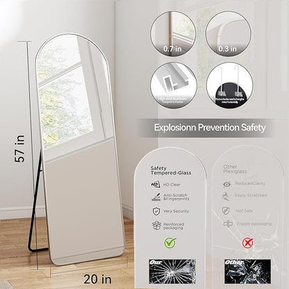 SCWF-GZ 57x20 Door Hanging Full Length Mirror, Floor (Height 5.7ft just Body in1.3ft) Wall Mounted Metal Frame Arch Dressing Mirrors for Bedroom Bathroom Living Room 57 inch Silver