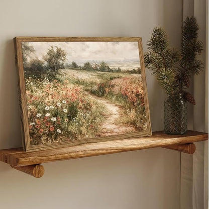 Vintage Floral Wall Art Nature Country Wildflower Wall Decor Painting Modern Botanical Flower Farmhouse Landscape Artwork 3D Textured Sandstone for Living Room Bedroom 24x36 inch Wood Framed
