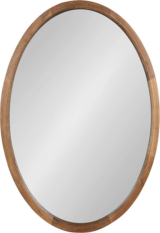 Kate and Laurel Hogan Farmhouse Oval Framed Wall Mirror, 24 x 36, Rustic Brown, Decorative Bulletin Board for Wall