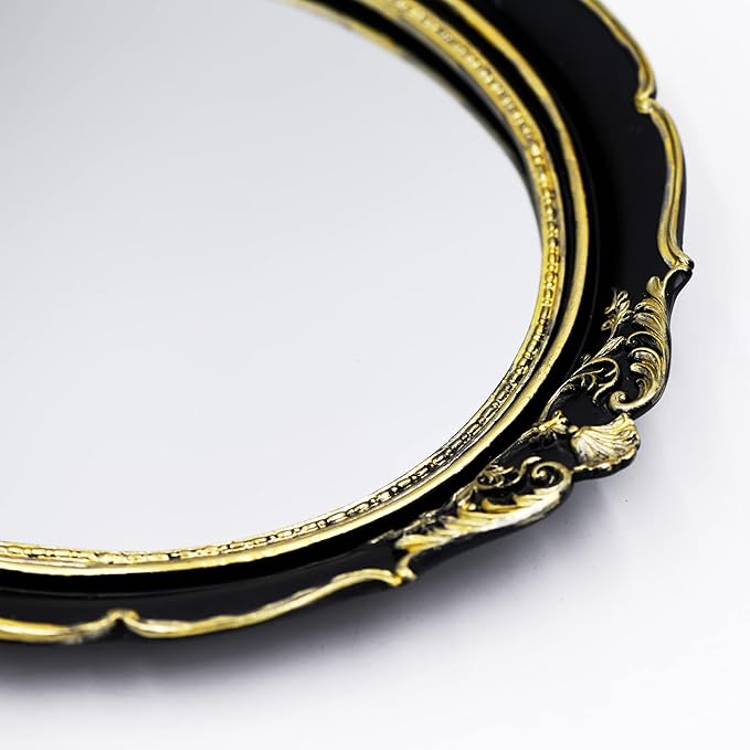 Funerom 12.8 x 14.3 inch Vintage Decorative Wall Mirror, Hanging Mirrors for Bedroom Living-Room Dresser Decor, Oval Black
