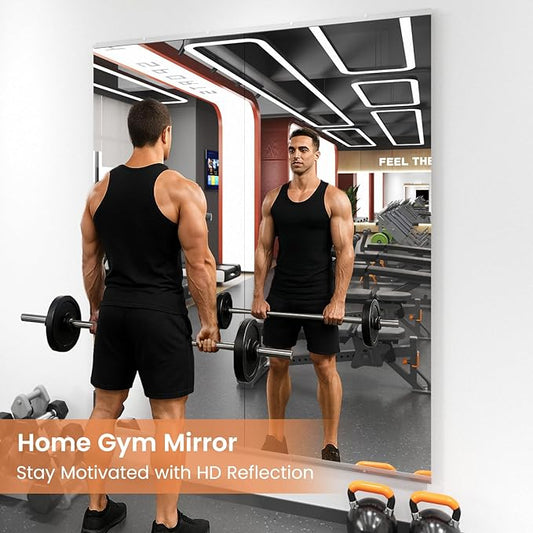 LOAAO Home Gym Mirror, 60"x25"-2 PCS Gym Mirrors for Wall, Frameless, Tempered Glass, Large Workout Mirrors for Home Gym, Dance Studio, Yoga Room, Garage Gym