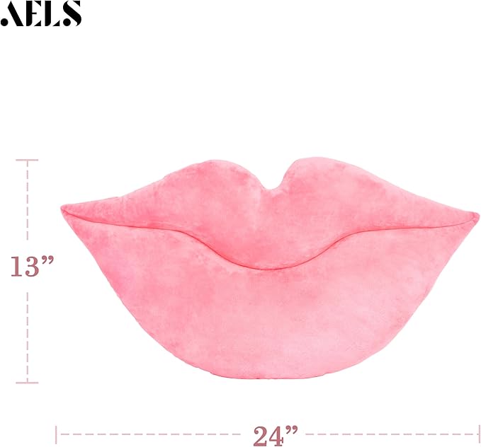 AELS 3D Large Lips Throw Pillows Smooth Soft Velvet Decorative Throw Pillows Love Pillows Cute Pillow 24 X 12 inches for Couch Sofa Bed Living Room Bedroom, Pastel Pink