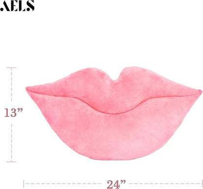 AELS 3D Large Lips Throw Pillows Smooth Soft Velvet Decorative Throw Pillows Love Pillows Cute Pillow 24 X 12 inches for Couch Sofa Bed Living Room Bedroom, Pastel Pink