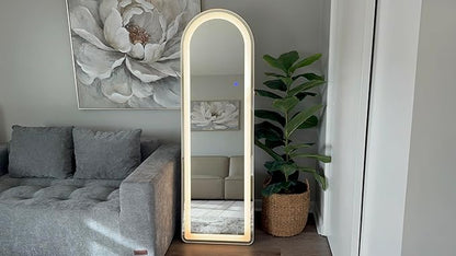 Full Length Mirror with LED Lights, 63"×20" Floor Mirror with Stand, Full Body Mirror with 3 Color Lighting Modes, Wall Mounted Mirror with Brighter Lighting Strip for Bedroom/Dressing Room