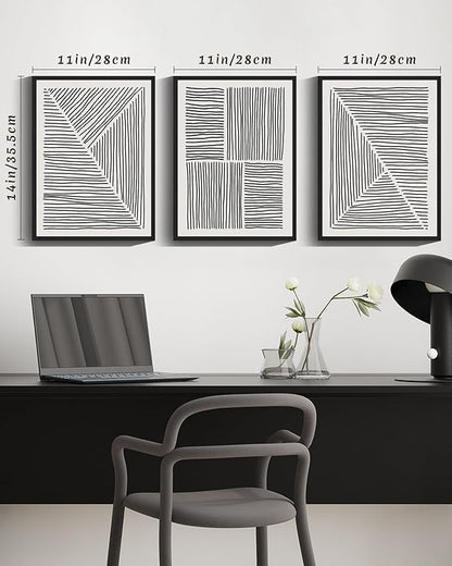 Drsoum Mid-Century Modern Framed Wall Art Minimalist Abstract Boho Black Line Wall Decor Geometric Artwork Kitchen Dining Room 11x14in Black Framed