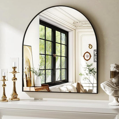 XRAMFY 31"x32" Arched Wall Mirror for Bathroom, Black Vanity Mirror for Bedroom, Living Room, Entryway, Decorative Hanging Mirror for Wall