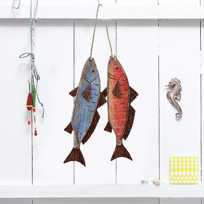 Wooden Fish Hanging Wood Decor for Wall, Rustic Nautical Beach Theme Home Decoration Sculpture Home Decor for Bathroom Bedroom Lake House Decoration
