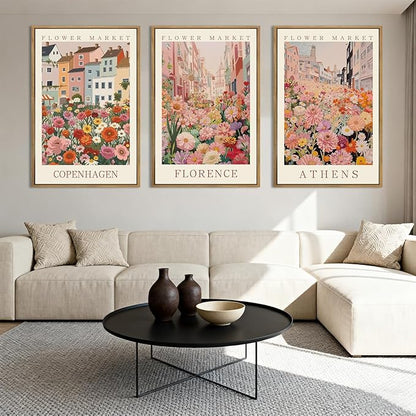 IARTTOP Large Framed Pink Matisse Canvas Wall Art 16x24 Inch Colorful Flower Market Wall Decor Boho Botanical Art Prints for Living Room Bedroom Office Set of 3