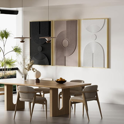 Thalasse Large 3D Textured Framed Neutral Abstract Wall Art for Living Room, 3 Piece Modern Minimalist Artwork for Walls, Black White Beige Geometric Arches Pictures for Entryway Office Decor 24x36 In