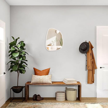 Irregular Wooden Framed Wall Mirror Modern Asymmetrical Unique Hanging Mirror Artistic Boho Mirror Decor Bathroom Vanity Bedroom Living Room Entryway Hallway 14'' x 10''