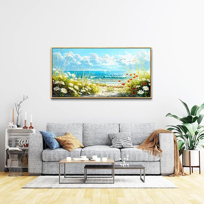 ZUITINGHUA Wood Framed Canvas Wall Art For Living Room Wall Decor For Bedroom Office Wall Decorations Flowers Landscape Paintings Seaside Pictures Artwork Room Aesthetic Home Decor 20x40 In