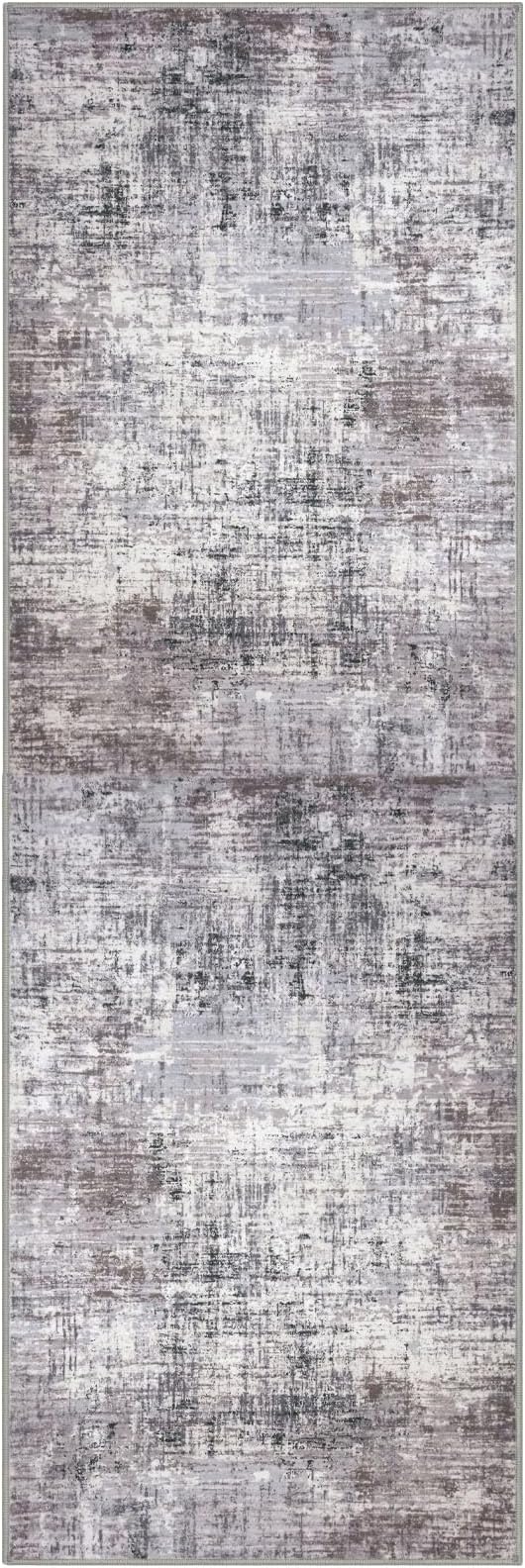 KILOCOCO Modern Abstract Runner Rug 2x6 ft Washable Hallway Runner Rug Non Slip Soft Pinted Kitchen Runners for Hallways Entryway Bedside Laundry Room Floor Runners, Grey/Beige