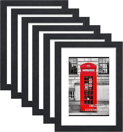 11x14 Picture Frame Rustic Black Wood Set of 6,Display Pictures 8x10 with Mat or 11x14 Without Mat,Multi Photo Frames Collage for Wall