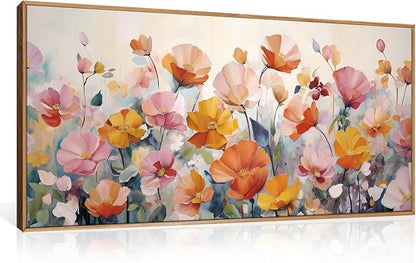 DRACIT Nature Pink Floral Framed Canvas Wall Art Set,Boho Colorful Wildflowers Botanical Wall Decor, Modern Aesthetic Bohemian Flowers Art Print for Living Room,Bedroom-20 x40