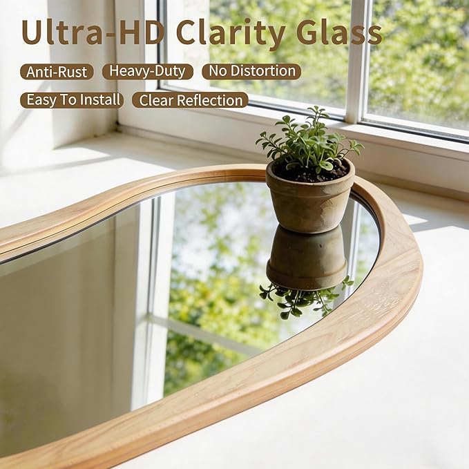 Irregular Full Length Mirror, 71"x33.5" Asymmetrical Full Body Mirrors with Solid Wood Frame, Premium Oversized Organic Floor Mirror for Living Room Entryway Cloakroom, Leaning/Hanging