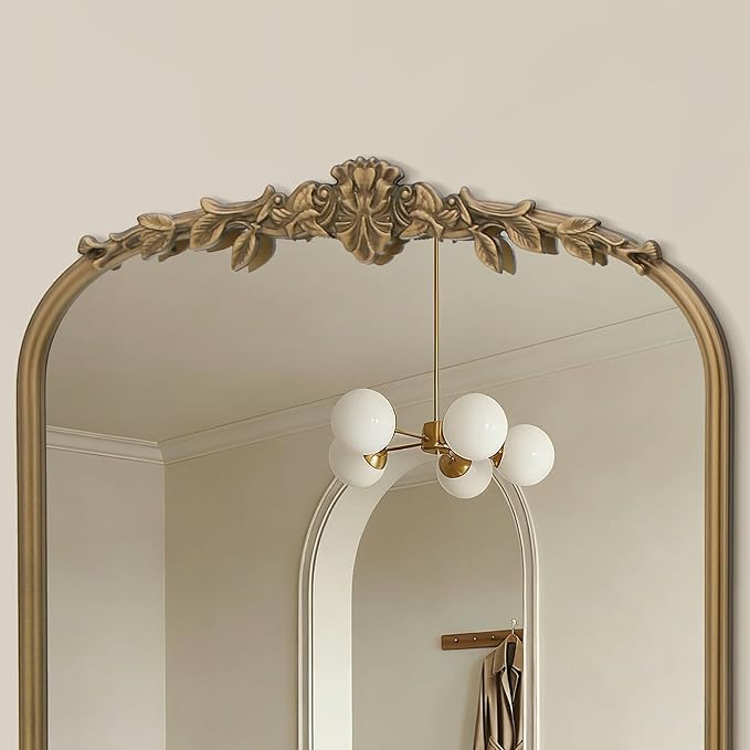 Besdomus Vintage Full Length Mirror: 21''x56'' Matt Gold Baroque Antique Floor Long Body Mirror - Traditional Ornate for Bedroom/Cloakroom/Dressing Room/Entryway/Wall - Ideal for Fashion Women