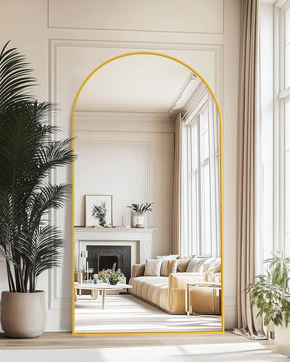 46"×90" Arched Full Length Floor Mirror, Standing Mirror with Aluminum Frame, Large Body Mirror of Free Standing/Wall Mount/Leaning for Bedroom, Living Room, Dressing Room, Gold