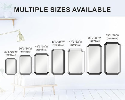 28" x 55" Living Room Mirror for Wall Decor, Large Decorative Mirror with Metal Frame, Modern Black Wall Decor for Bathroom, Entrance, Bedroom, Horizontal or Vertical